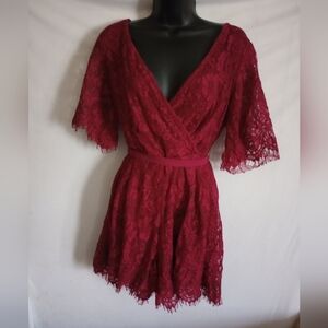 Francesca's NWT Women's Size Medium Wine Colored Lacey Romper